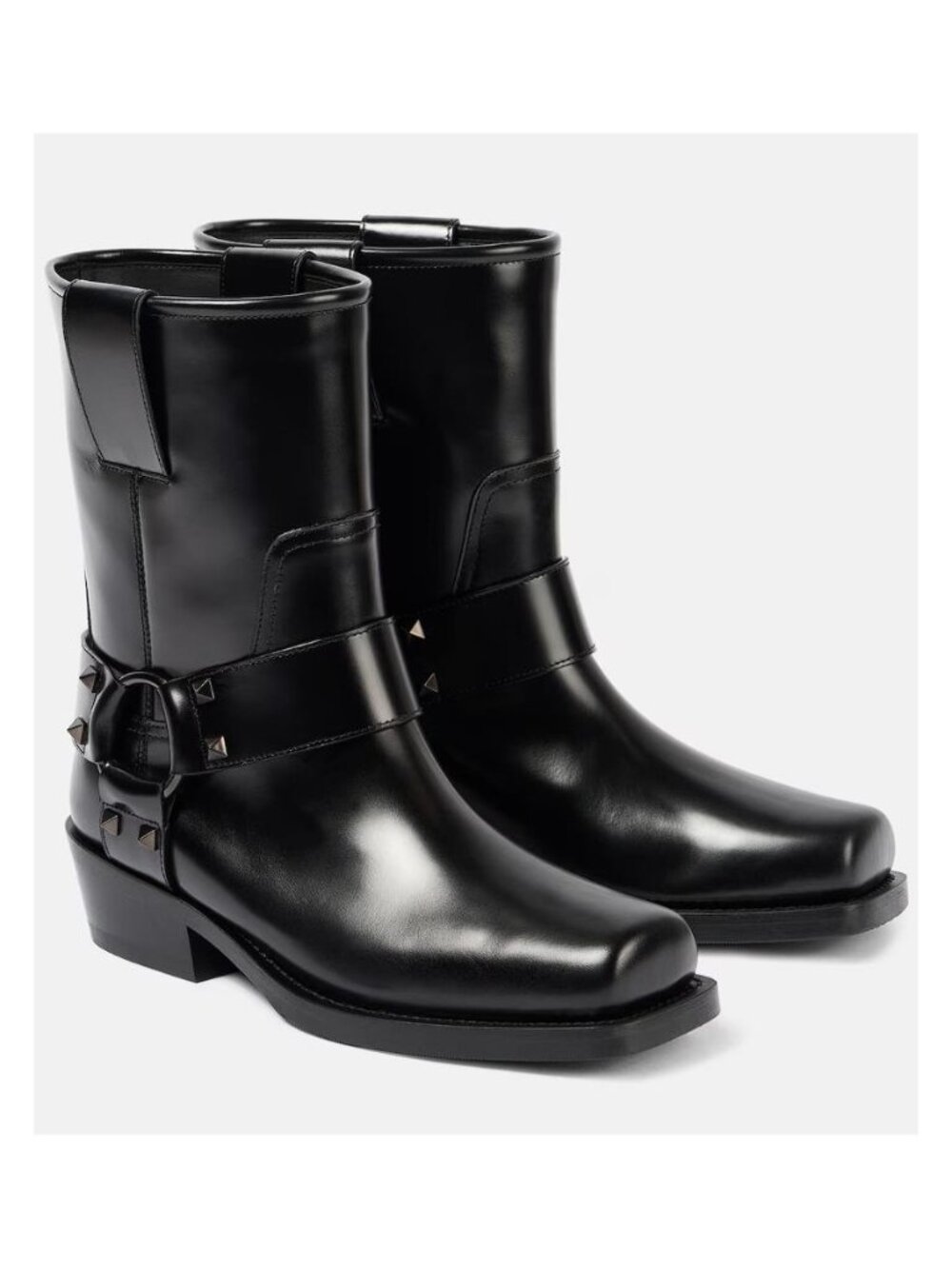 VALENTINO GARAVANI Women's Leather Biker Rockstud Low Boots Size 39/US9 In Black